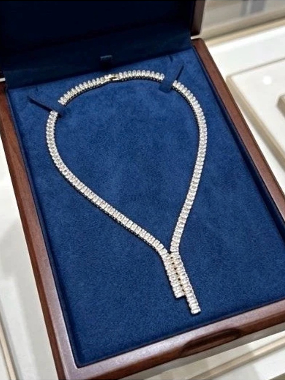 Elegant White Diamond Y-Shape Necklace - Women Jewelry